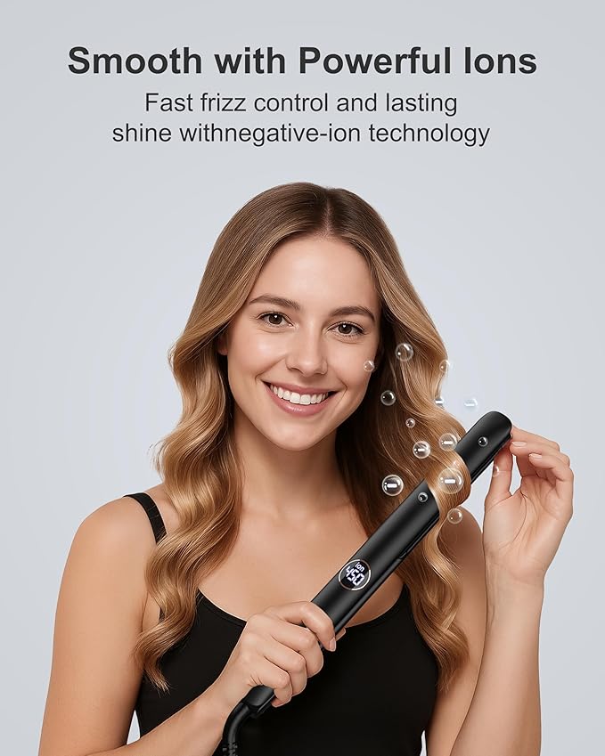Hair Straightener 1 Inch Flat Iron Hair Straightener and Curler 2 in 1 Professional Ceramic Ionic Dual Voltage Flat Iron with Anti-Iron Silicone for Less Frizz Shinier &amp Smoother Hair