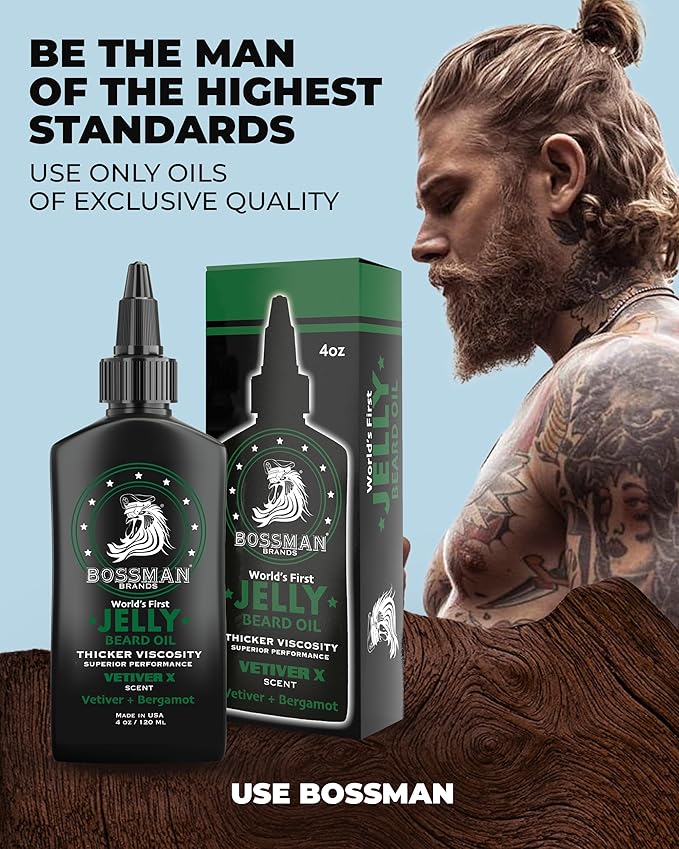 Bossman Jelly Beard Oil for Men - 3 Pack (12 oz in Total Vetiver X Scent) – Softens Moisturizes &amp Conditions with Natural Ingredients