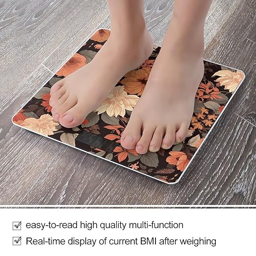 Autumn Beautiful Floral Bathroom Scale for Body Weight Bathroom Weighing Scale with Backlit LCD Display Highly Accurate Measures Weight Up to 180kg