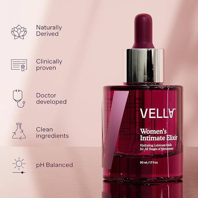 Vella Women's Intimate Elixir™ - Lightweight Water-Based Hydration - Ideal for all Stages of Menopause - Hyaluronic Acid Vaginal Moisturizer with Chasteberry &amp Aloe Vera Body Glide For Intimate A