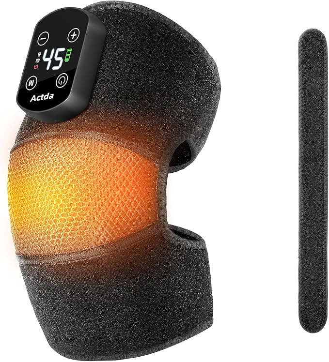 Cordless Knee Massager for Pain Relief Electric Heated Knee Warmer with 5 Heat Levels and 3 Massage Modes Portable Knee Brace Gifts for Men Women (Black(Single))