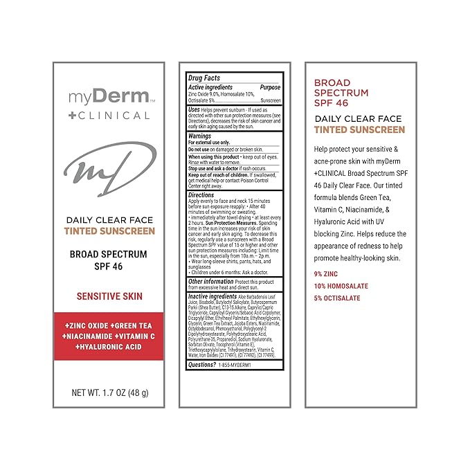myDerm CLINICAL SPF 46 TINTED Zinc Sunscreen Lotion
