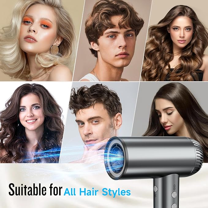 2026 Hair Dryer 200000 RPM Professional High Speed Blow Dryer with Diffuser for Women 1200M Negative Ionic Hair Dryer with Brushless Motor Low Noise Hair Blow Dryer for Home Travel SalonGray