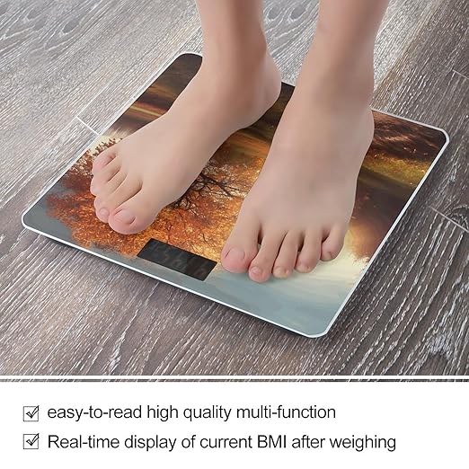 Autumn Scene Digital Bathroom Scale for Body Weight Weighing Scale with Backlit LCD Display High Precision Measurements &amp Measures Weight Up to 180kg