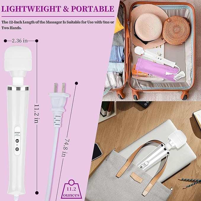 Wired Wand Massager for Women 10-Speed Electric Handheld Deep Tissue Massager Powerful Plug-in Full Body Muscle Recovery Tool for Neck Back Shoulder &amp Foot Relief (White)