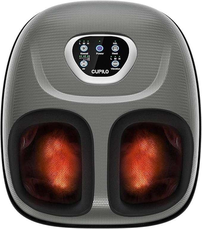 Foot Massager with Heat FSA Eligible HSA Shiatsu Foot Massager Machine for Plantar Fasciitis Adjustable Vibration &amp Pressure for Neuropathy Pain Women Men Gifts Fits Up to 12(Gray)