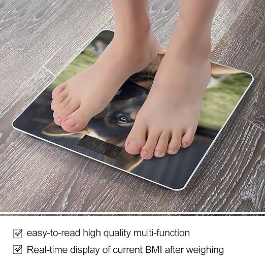 German Shepherd Puppy Scale for Body Weight Anti-Slip Sturdy Tempered Glass Weighing Machine Highly Digital Accurate Bright LCD Bathroom Scale for Household Gift
