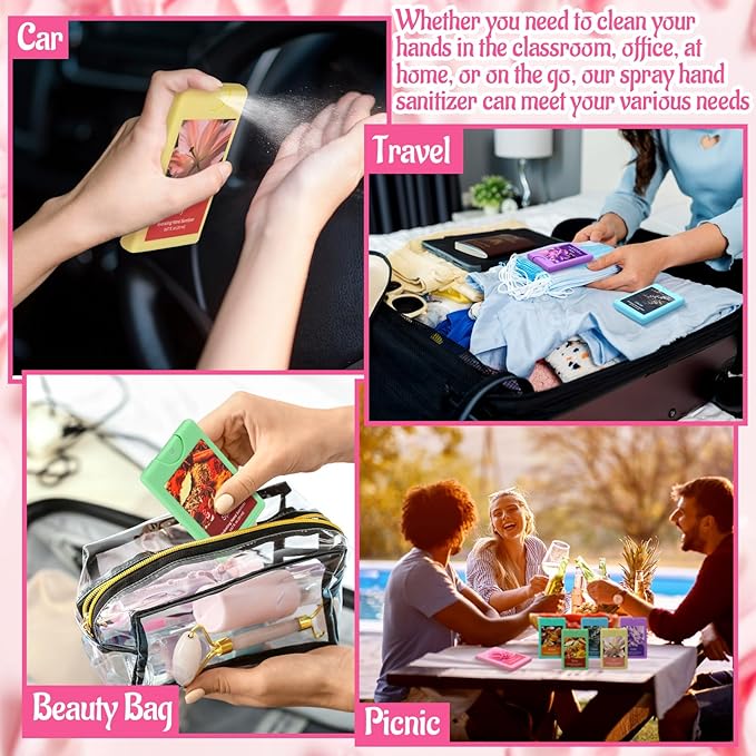 Dansib 24 Pack Hand Sanitizer Spray Bulk Spring Flower Travel Size Hand Sanitizer Mini Pocket Spray Gifts for Mothers Day Coworker Staff Teacher Holiday Favor