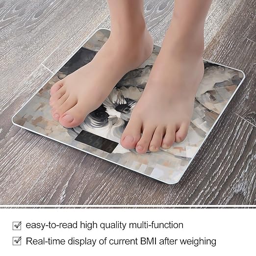 Shih Tzu Bathroom Scale Automatic Power On/Off Body Scales LCD Backlight Display Square Digital Scale Rounded Corners Bathroom Scales for Home Bedrooms