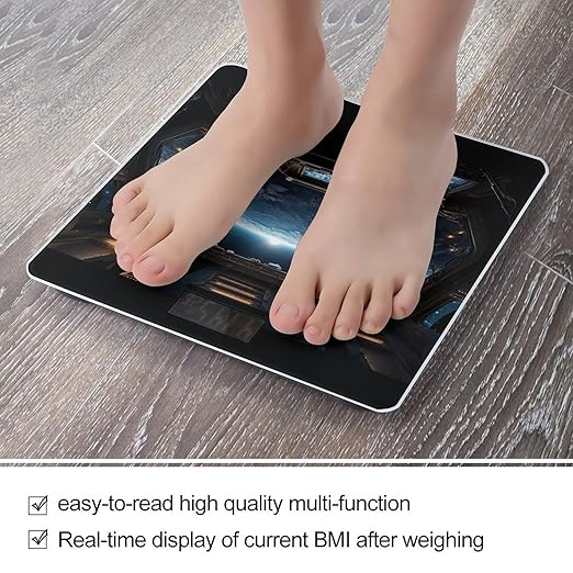 Outer Space Views from The Spaceship Digital Bathroom Scale for Body Weight Weighing Scale with Backlit LCD Display High Precision Measurements &amp Measures Weight Up to 180kg