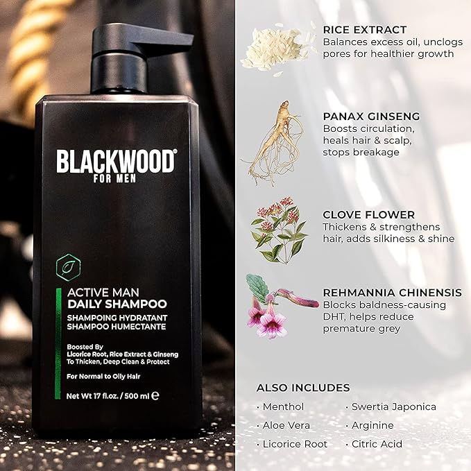 BLACKWOOD FOR MEN Workout Warrior Recovery Set including Active Men Shampoo Pure Moisture Body Wash X-Punge Foaming Face Wash - Natural Vegan Formula