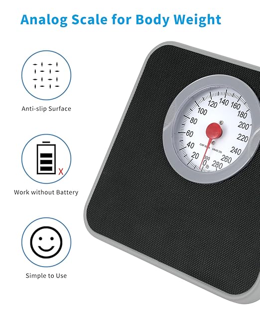Analog Scale for Body Weight Mechanical Bathroom Scale 300lb Analog Weight Scale Dial Scale with Wider and Thicker Anti-Slip Platform Simple Calibration No Battery Required