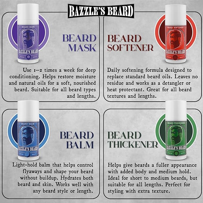 Bazzle's Beard Softener – Beard Balm Conditioner for Men with Biotin Softens Coarse Hair Deeply Moisturizes Facial Hair Conditions Skin and Adds Natural Shine Products for Mustache Care