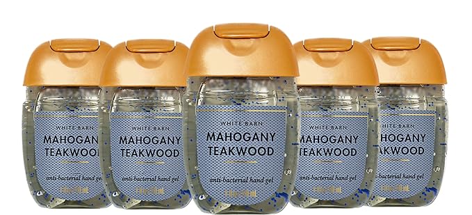 Bath and Body Mahogany Teakwood for Men Hand Sanitizer - Rich Mahogany + Dark Oak + Frosted Lavender - Set of 5 Mini Travel Size (1 oz) Men's Pocket Hand Sanitizers