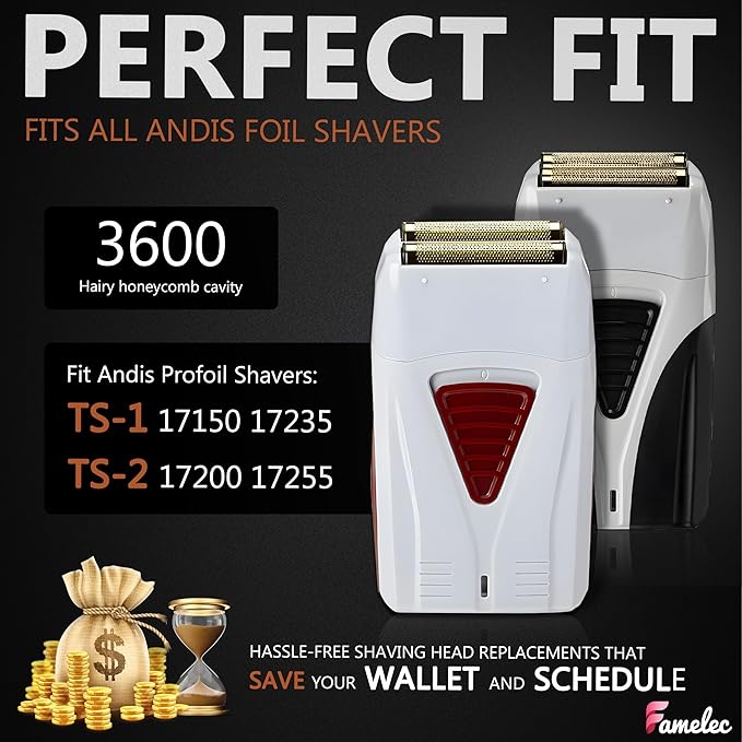 Replacement Heads for Andis Shaver Pro-Foil &amp Lithium - Super Soft Gold Titanium Cutters for Andis Foil Shaver Replacement TS1 17150 17235 17220 TS2 17200 Compatible with Razor Blades
