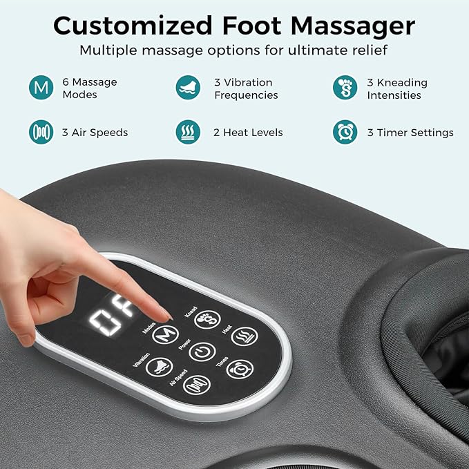 OLIXIS Foot Massager Machine with Heat Shiatsu Deep Kneading Feet Massager with Air Compression 6 Modes Foot Massager for Plantar Fasciitis Pain Relief Gifts for Women Men