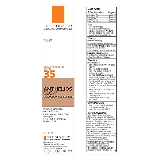 La Roche-Posay Anthelios Glow Tinted Sunscreen for Face with SPF 35 Broad Spectrum Protection For All Skin Types Including Sensitive Skin 24Hr Hydration Lightweight &amp Fast Absorbing Glowy Fin