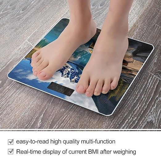 Moraine Lake Canoes Scale for Body Weight Anti-Slip Tempered Glass Digital Bathroom Scales Clear LCD Display Weighing Scale Safe Rounded Corners Smart Scales