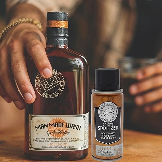 18.21 Man Made Original 3-in-1 Body Wash and Spirit Spritzer 2-Set Bundle All Hair &amp Skin Types for Men Strengthens and Moisturizes in a Manly Aroma