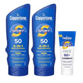 Coppertone Sport Sunscreen Pack Water Resistant Sunscreen Sport Sunscreen Lotion SPF 50 7 Fl Oz Bottle (Pack of 2) + Sport Face Sunscreen Lotion SPF 60+ 2.5 Fl Oz Tube