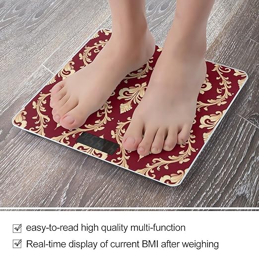 Men's Fashion Automatic Switch Digital Bathroom Weighing Scale Smart Scale Flower Maroon Gold Floral Classy Burgundy Antique