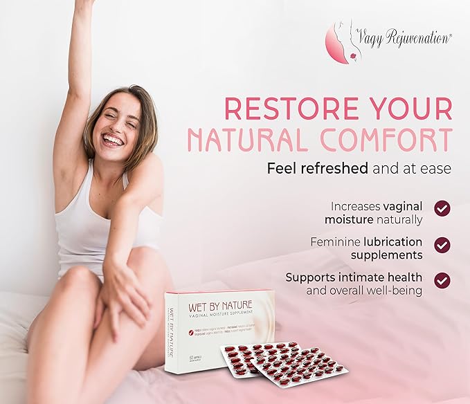 Wet by Nature | 60 Pills | Natural Feminine Hydration for Menopause Support &amp Lasting Comfort | Estrogen-Free Daily Oral Supplement to Help Relieve Vaginal Dryness Burning &amp Itching