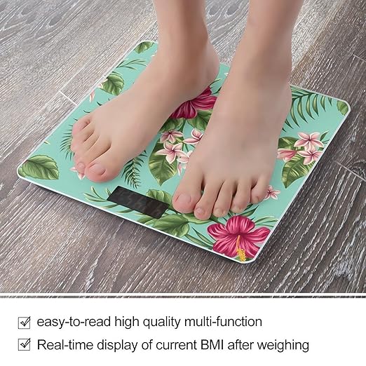 Hawaiian Tropical Leaves Flowers Scale for Body Weight Digital Bathroom Scale Precision Smart Weighing Scales with Clear LED Display Accurate High Precision Scales Weighing Machine