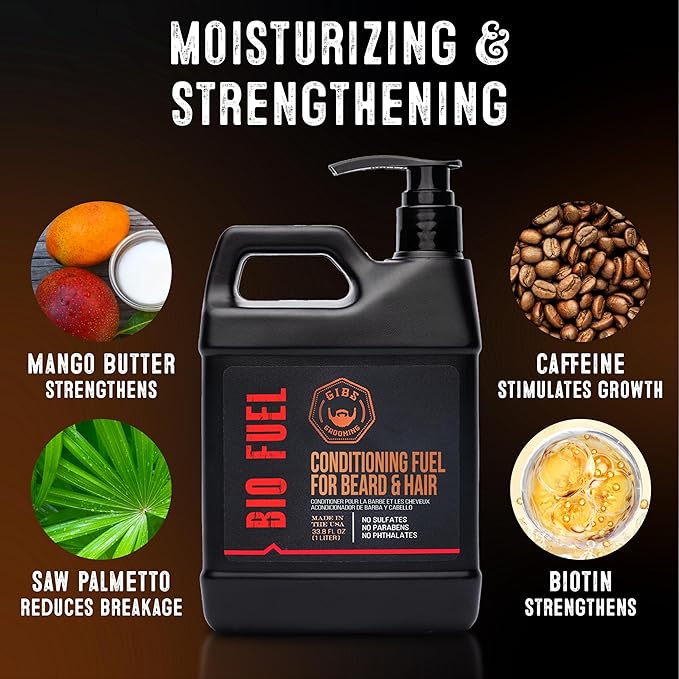 GIBS BioFuel Hair Conditioner For Men - Beard &amp Hair Conditioner Moisturizing Liter 33.8 Fl Oz (Pack of 1)