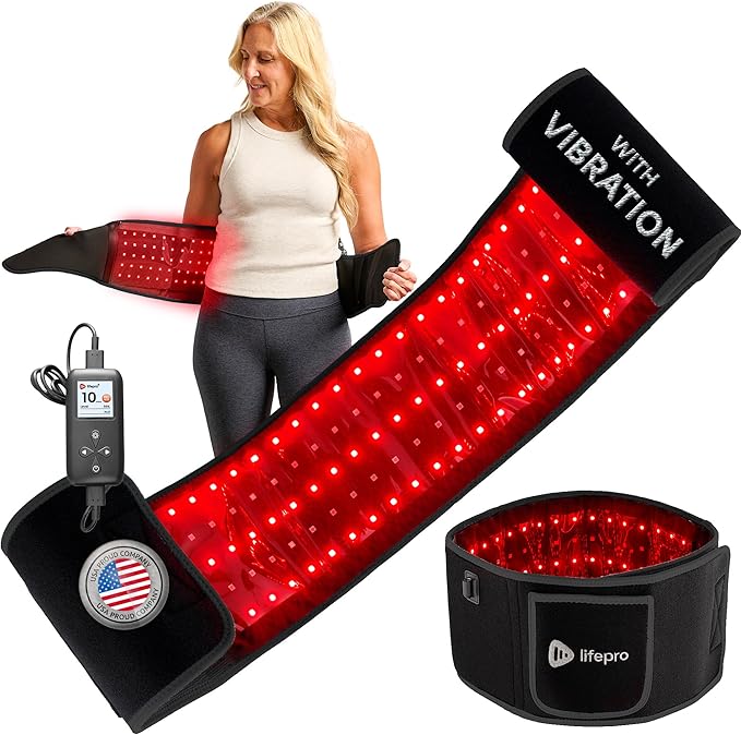 Lifepro Red Light Therapy Belt – Allevared Infrared Red Light Therapy for Body Back Pain and Shoulder - 660nm &amp 850nm Near Infrared Heating Pad – Adjustable &amp Portable for Wellness &amp Rela