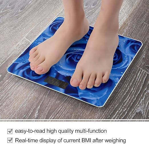 Blue Rose Bathroom Scale Rounded Smart Scale for Body Weight Automatic Power On/Off Weight Scales Accurate Bathroom Digital Scales for Pet Home Bedroom Kitchen