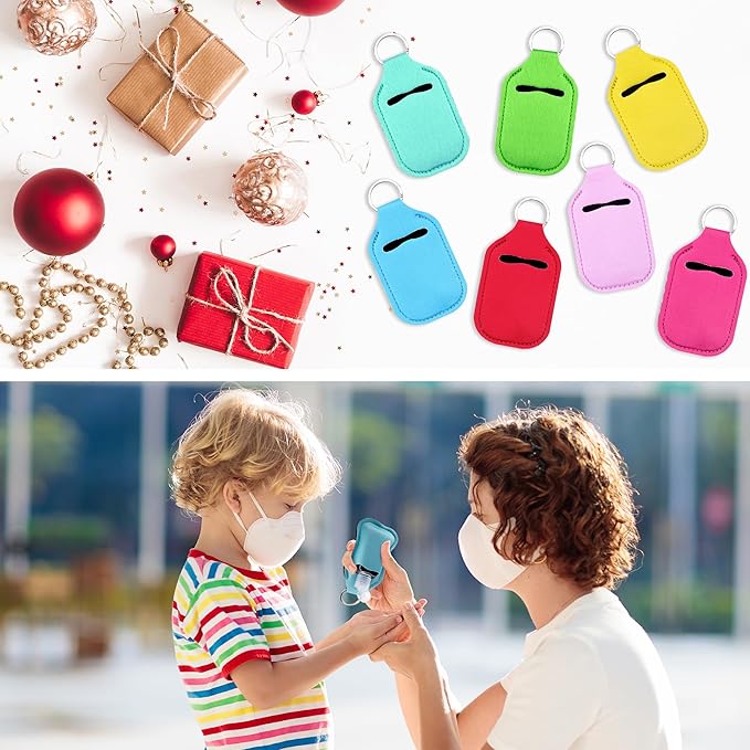 Duufin 72 Pieces Hand Sanitizer Holders Empty Travel Bottles Set Including 36 Pieces Clear Refillable Bottles and 36 Pieces Hand Sanitizer Keychain Holder for Backpack and Purse (Colorful Patternless)