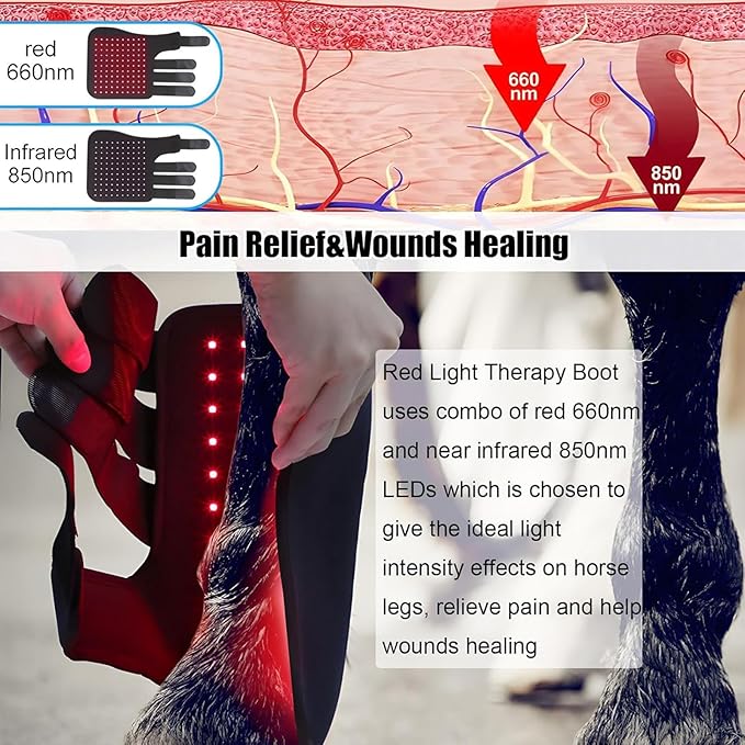 Red Light Therapy for Horses Led Red Light Therapy Device for Horse Leg Pain 850nm ＆ 660nm Portable Deep LED Light Therapy Belt for Horse Muscle Pull Wound Recovery Left+Right