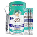 GuruNanda Travel Sachets Coconut Oil Pulling Fresh Breath Mouthwash 7 Essential Oils &amp Vitamins for Happy Teeth &amp Gums with Tongue Scraper 28 Sachets