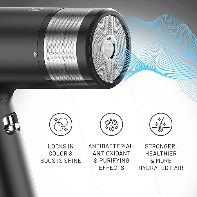 GA.MA iQ1 Perfetto Hair Dryer with 110000 RPM Intelligent Brushless Motor Oxy Active Technology Auto-Clean &amp Washable Filter Includes Diffuser &amp 3 Nozzles Black