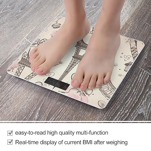 The Eiffel Tower and A Bicycle Scale for Body Weight Highly Accurate Digital Bathroom Scale Sturdy Tempered Glass Weighing Scales with LCD Display Fashion Body Fat Smart Scales 400lb