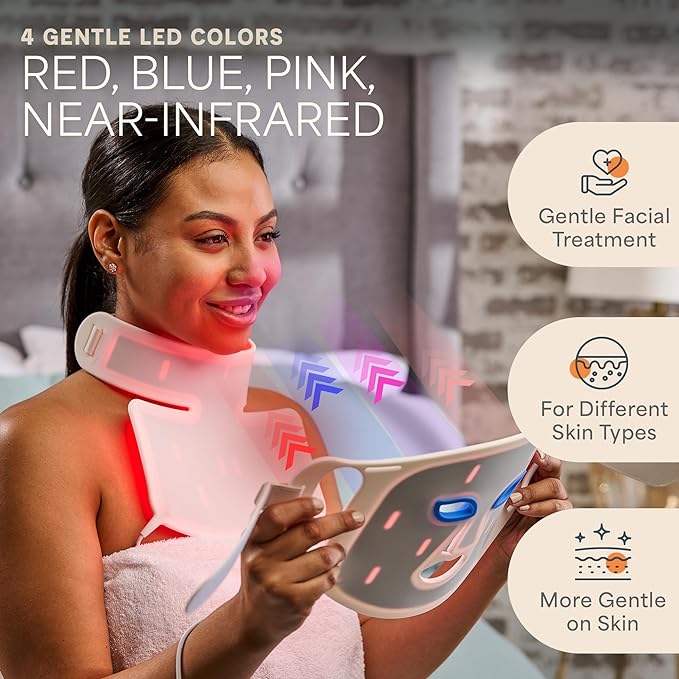 Lifepro Red Light Therapy Mask –Revitaglow Infrared Red Light Therapy for Face and Neck - LED Mask with 3 to 4 Modes – 2000mAh Battery &amp Auto-Timer - for Daily Skin Wellness and Comfort