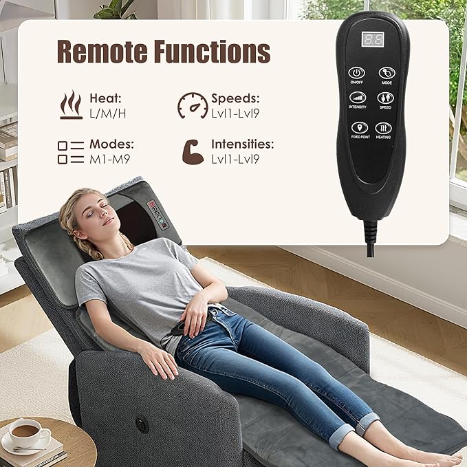 TeqHome Full Body Massage Mat with Heat Massager Pad with 10 Vibration Motors &amp 9 Vibration Modes &amp Auto Shut-Off for Bed Sofa Chair Neck/Back Pain Relief