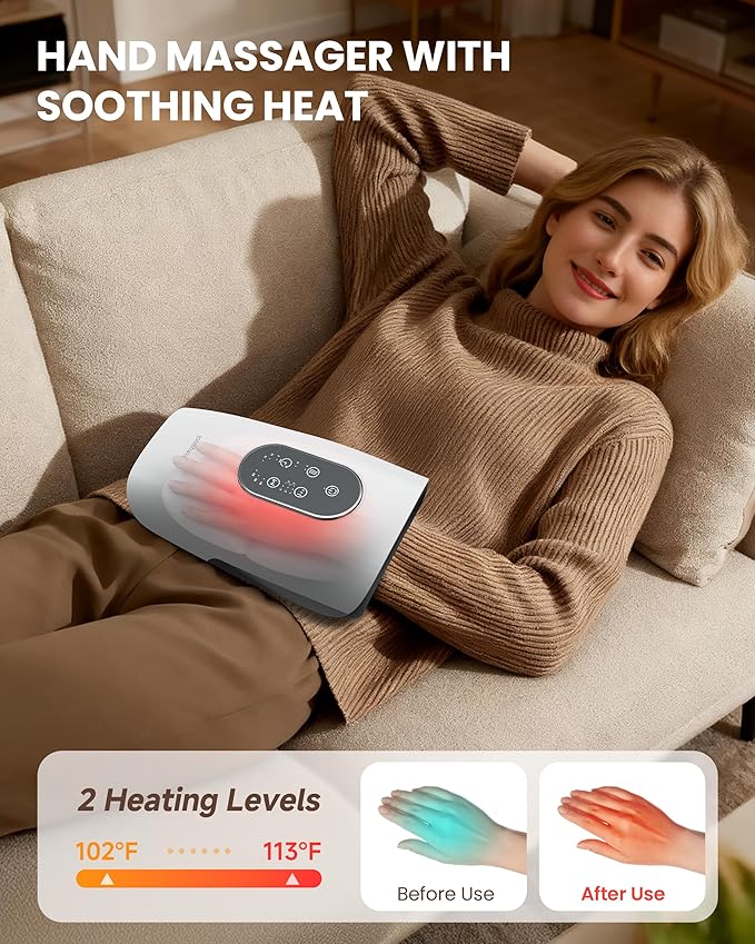 Upgrade Hand Massager for Arthritis and Carpal Tunnel Relief Cordless Wrist Hand Massager with Heat and Compression Gifts for Mom Women White