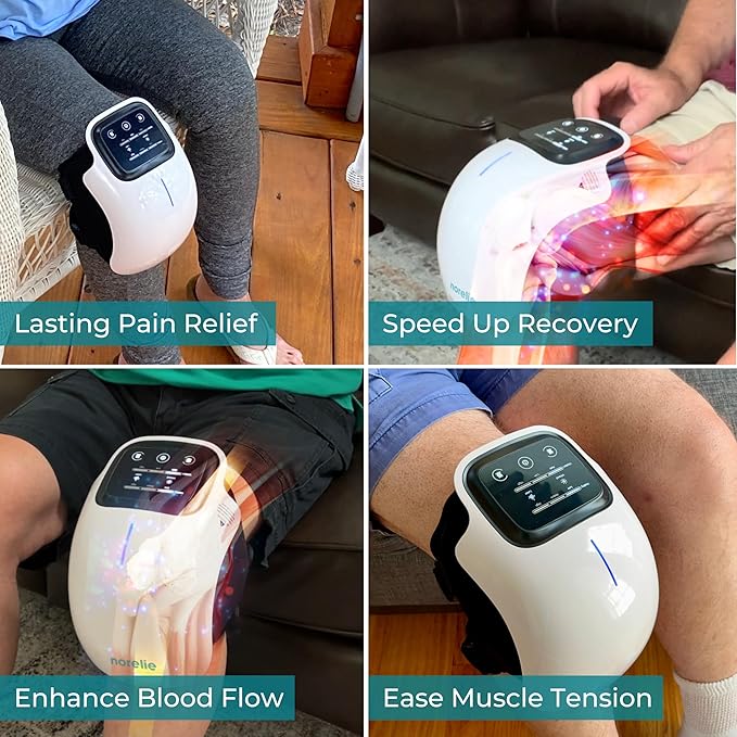 Norelie KneeRelief 3-in-1 Knee Massager Cordless with Heat Vibration and Red Light Therapy Adjustable Settings for Comfort and Mobility
