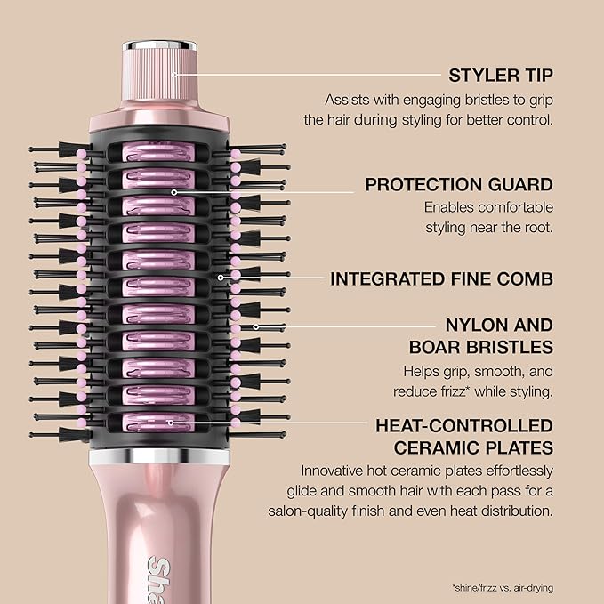 Shark Glossi 2-in-1 Hot Tool and Air Glosser | Ultra-Fast Ultra-Glossy Blowouts at-Home | Heat-Controlled Ceramic Curly Coily and Color Friendly | Lychee | HT302PK