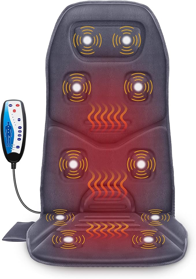 COMFIER Back Massager with Heat 10 Motors Vibration Seat Massager Chair Massage Pad Heated Chair Pad Chair WarmerGifts for Elderly Mom Dad (Gray)