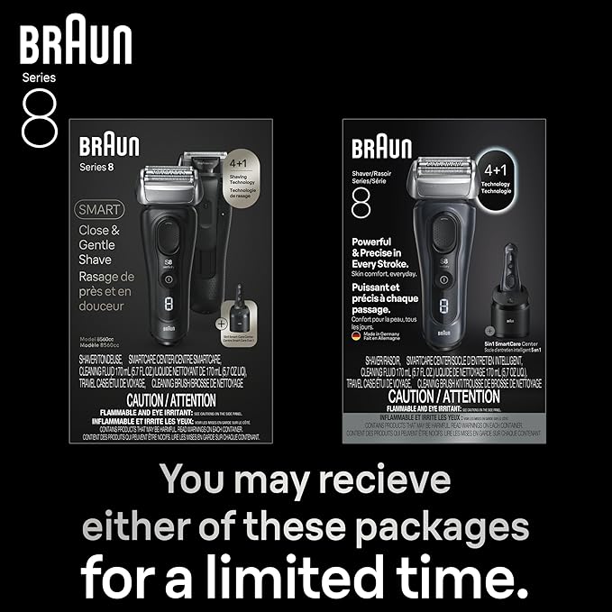 Braun Series 8 8560cc Electric Razor for Men 4+1 Shaving Elements &amp Precision Long Hair Trimmer 5in1 SmartCare Center Close &amp Gentle Even on Dense Beards Wet &amp Dry Electric Razor 60mi