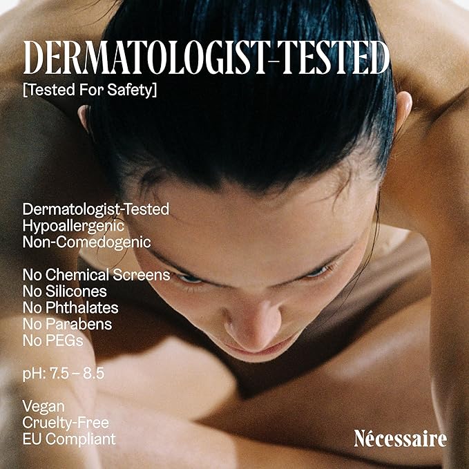 Nécessaire The Mineral Sunscreen SPF 30 PA+++. For The Body. Broad Spectrum. Zinc Oxide Hyaluronic Acid Niacinamide. Hydrate. Protect Against Sun Damage + Premature Aging. Dermatologist-Tested 5.1oz
