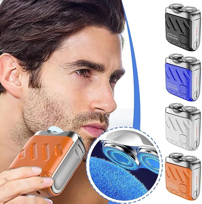 Luggage Mini Electric Rotary Dual Ring Pocket Beard Shaver Wet &amp Dry Shaving Cordless Rotary Shaver Portable Razor Suitcase Design USB Rechargeable for Home Travel (Blue)