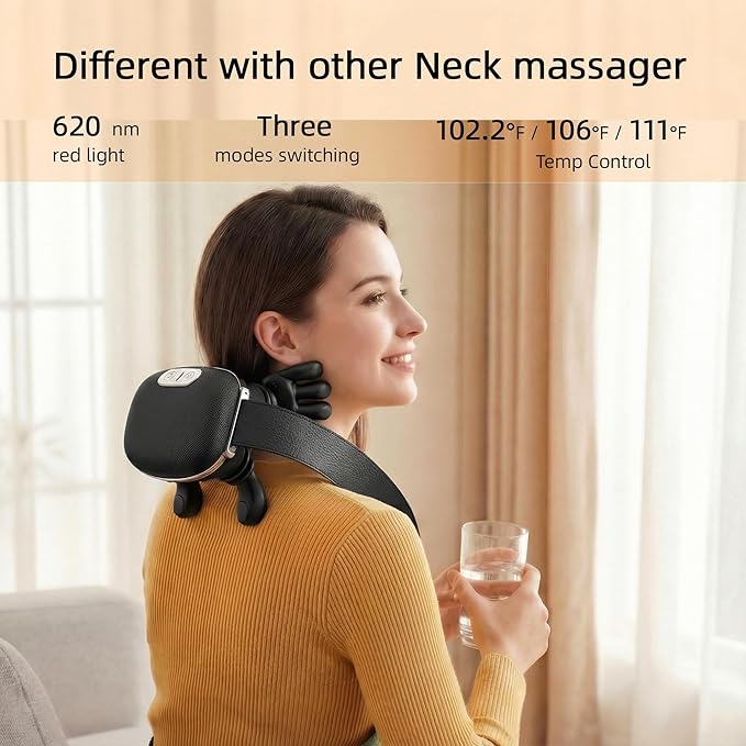 BionicMassage Tools Portable Shiatsu Neck and Back Massager Back Massager Electric Deep Tissue 4D Kneading Massage Simulated Human Relax Muscle Tension Relief an Black