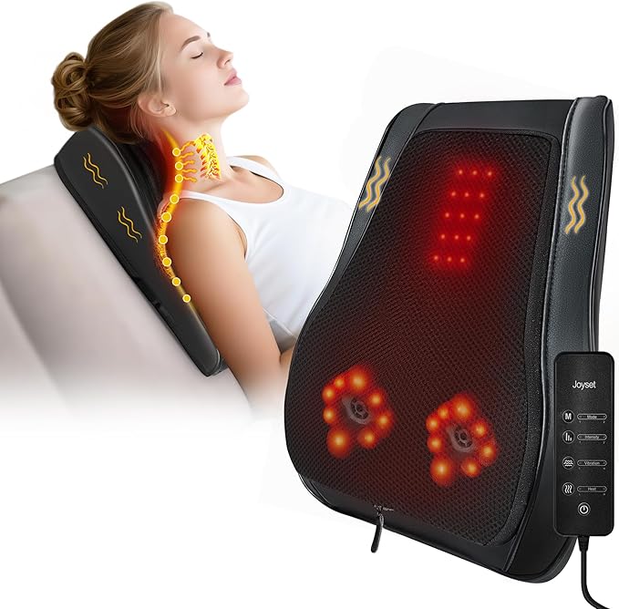 Joyset Back Massager with HeatNeck Massager for Back Pain Deep Tissue4D Kneading Shiatsu Lower Back Massage Pillow for Neck Shoulder LegsGifts for MomDadWomenMen