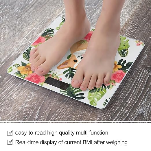 Tropical Flower and Corgi Bathroom ScaleHighly Accurate Digital Weighing Machine for People Bright LED Display Weight Scale for The Aldult Home Use