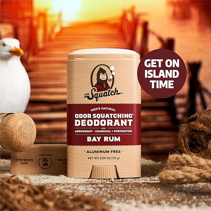 Dr. Squatch Natural Men’s Deodorant – Aluminum Free Natural Deodorant Men with Charcoal &amp Postbiotics for 72-Hour Odor Protection – Bay Rum 2.65oz Stick (3-Pack)
