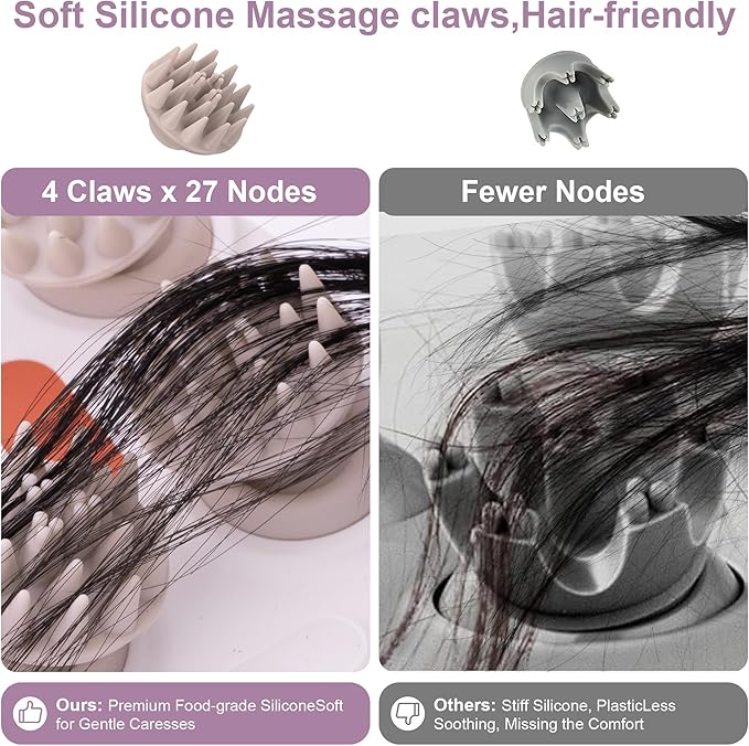 Electric Scalp Massager Portable Head Stress RelaxIPX7 Waterproof Rechargeable Head Massager Scalp Stress Relax Body for Deep Cleansing Relief Hair Growth (Pink)