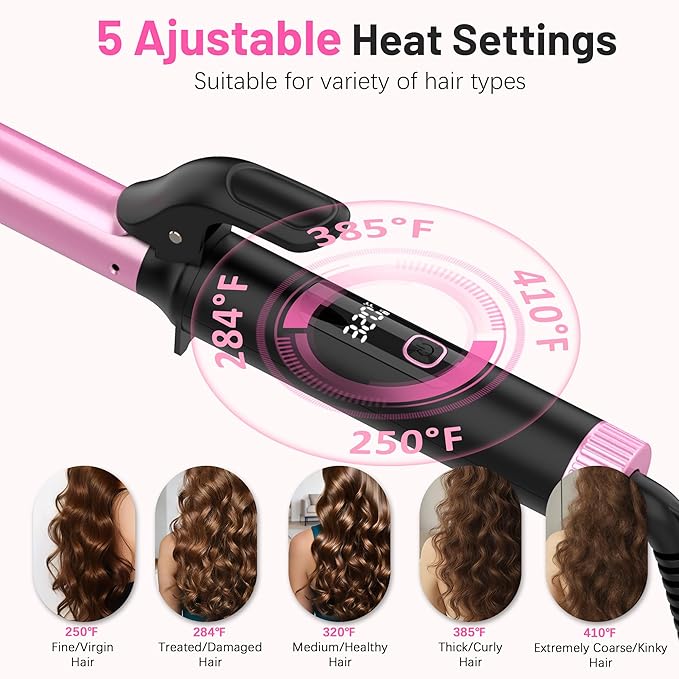 Travel Curling Iron 1 InchSmall Curling Iron for Short HairDual Voltage Curling Iron 110-240V with European PlugCurling Iron with Clamp &amp Ceramic Barrel5 Temp Digital DisplayAuto OffTemp Loc